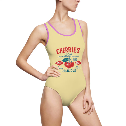 "Delicious Cherries", Women's Classic One-Piece Swimsuit (Sanctum Veil)