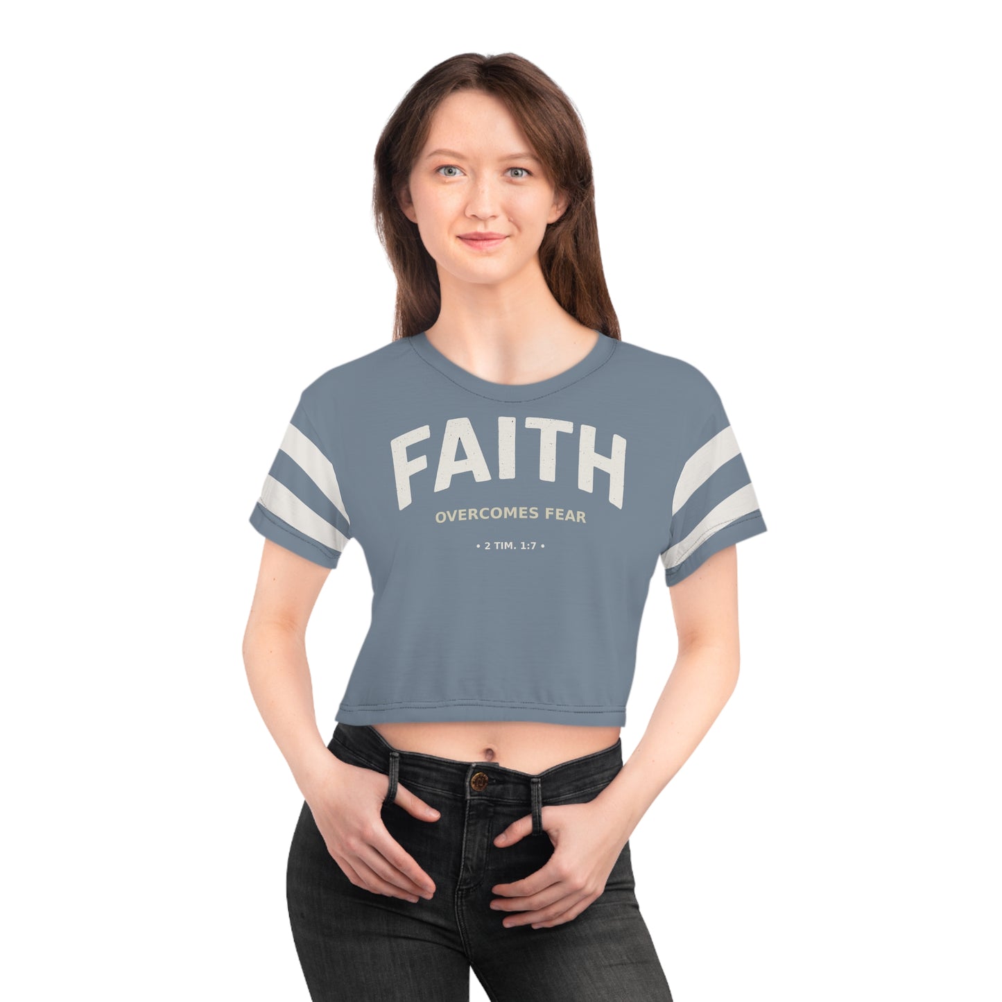 "Faith Overcomes Fear", Crop Tee (Atlantic Grey)