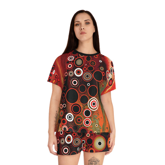 "Abstract #08", Women's Short Pajama Set (White or Black Collar)