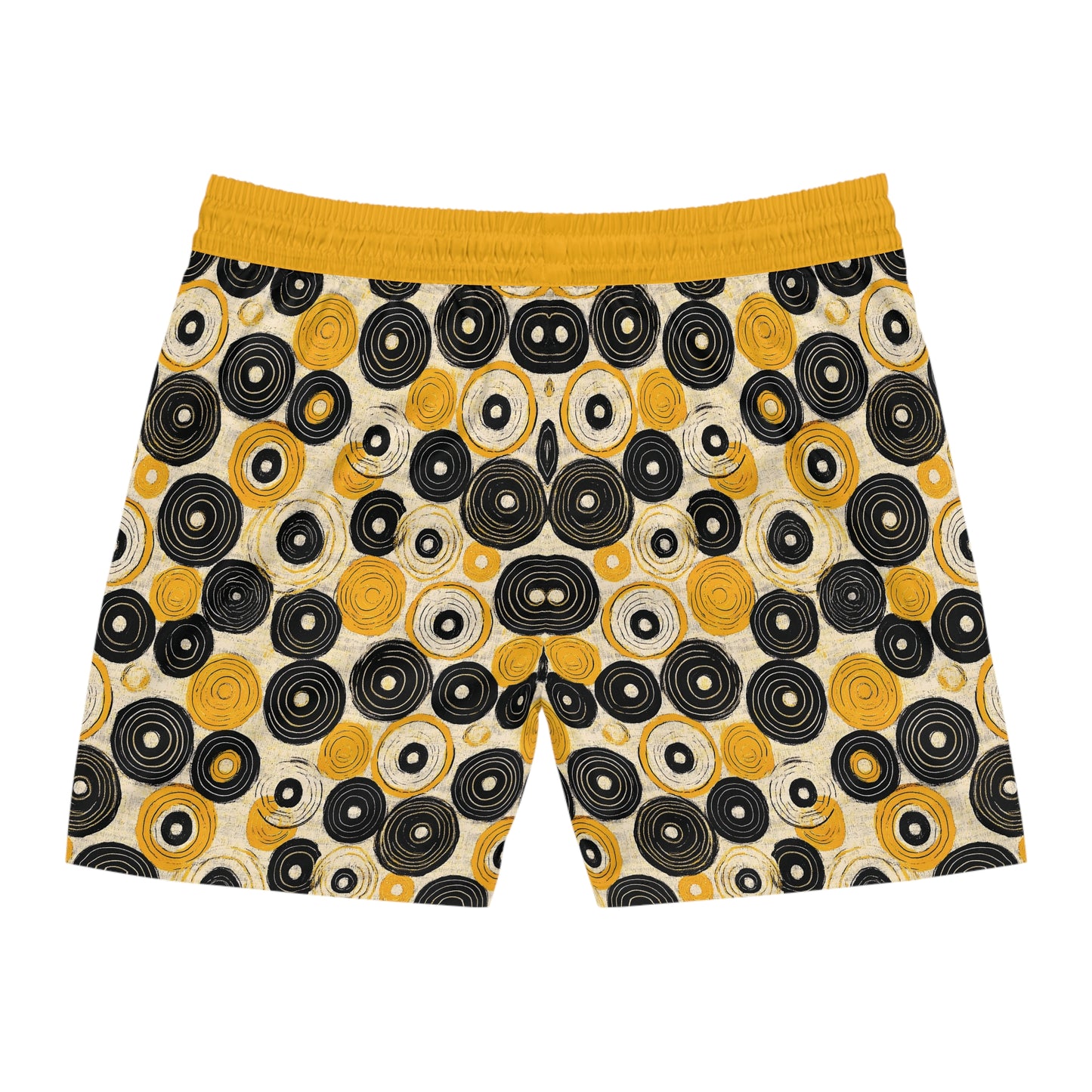 "Old 45's", Men's Mid-Length Swim Shorts (Cyber Yellow Cuffs)