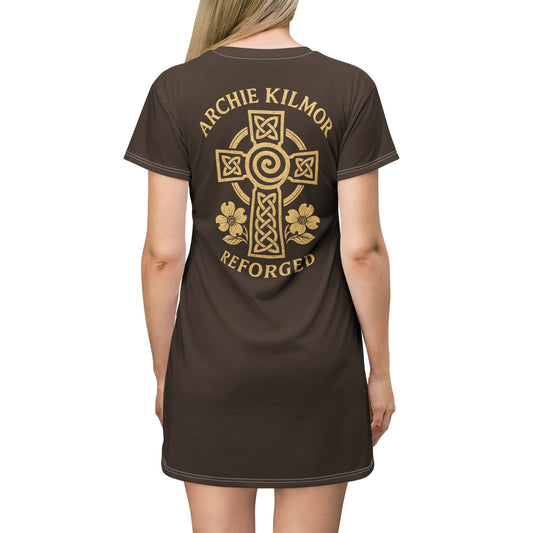 "Archie Kilmor Cross - Reforged" #01, Wearable Art T-Shirt Dress (Dark Chocolate Brown)