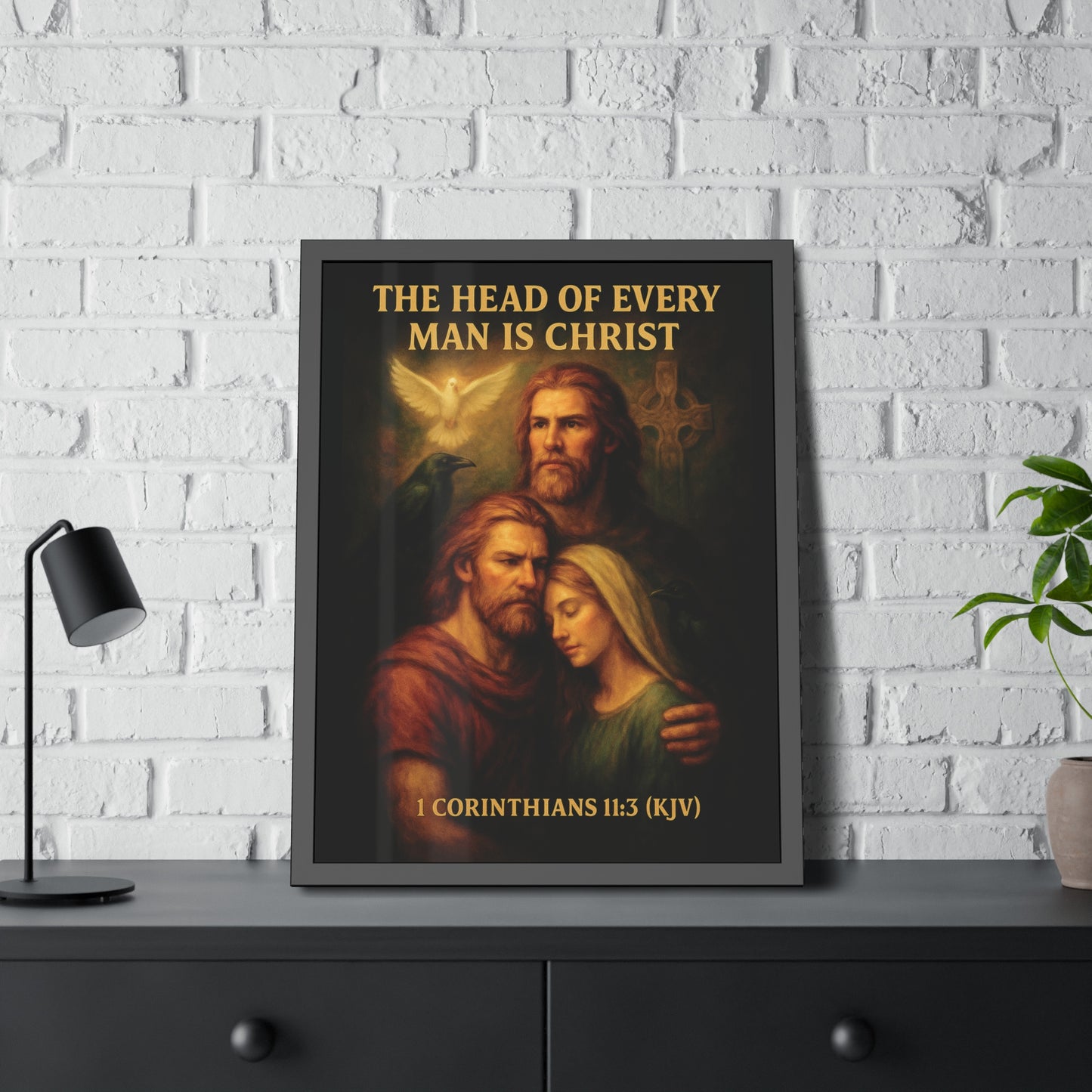 "1 Corinthians 11:3 (KJV)", Framed Paper Poster (Shadow Black)