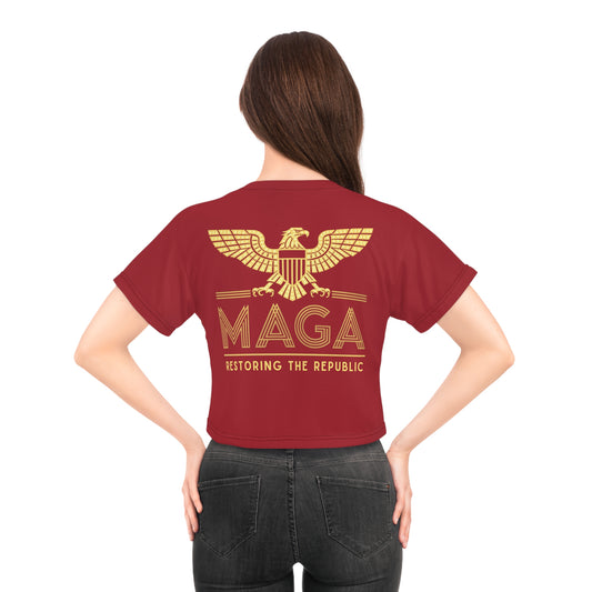 "MAGA - Restoring the Republic", Crop Tee (Cherry Red)