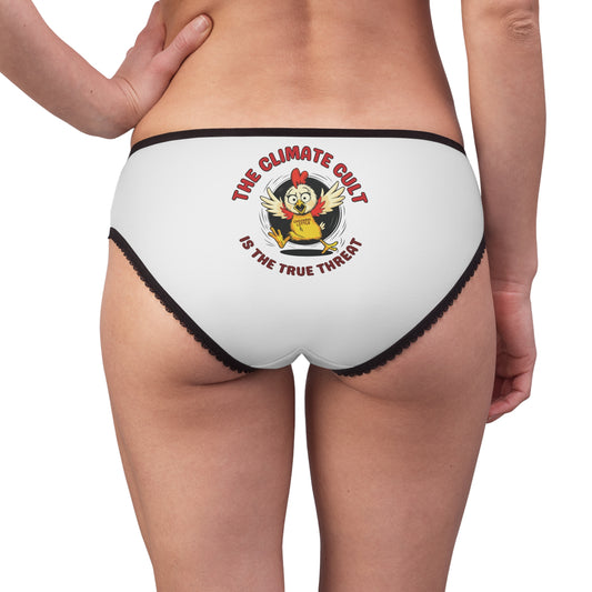 "The Climate Cult" (Chicken Little), Women's Briefs (Linen White)