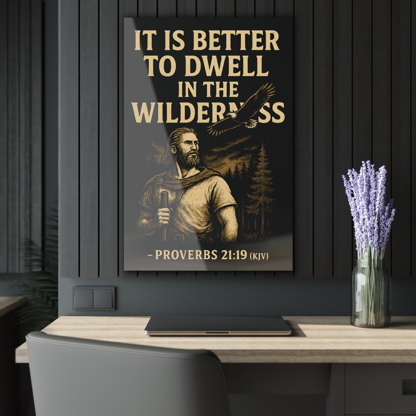 "Proverbs 21:19 (KJV)", Acrylic Wall Prints (French Cleat Hanging) (Peatshadow Black)