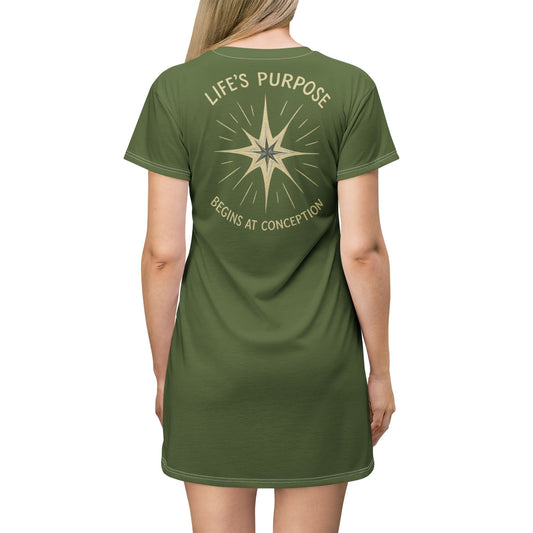 "Life's Purpose Begins at Conception #02", T-Shirt Dress (Kangaroo-Bush)