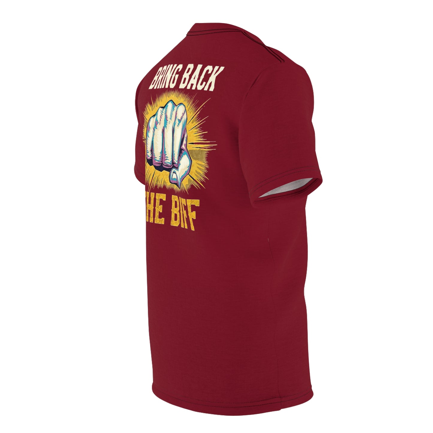 "Bring Back The Biff", Unisex T-shirt (Dark Cherry Red)