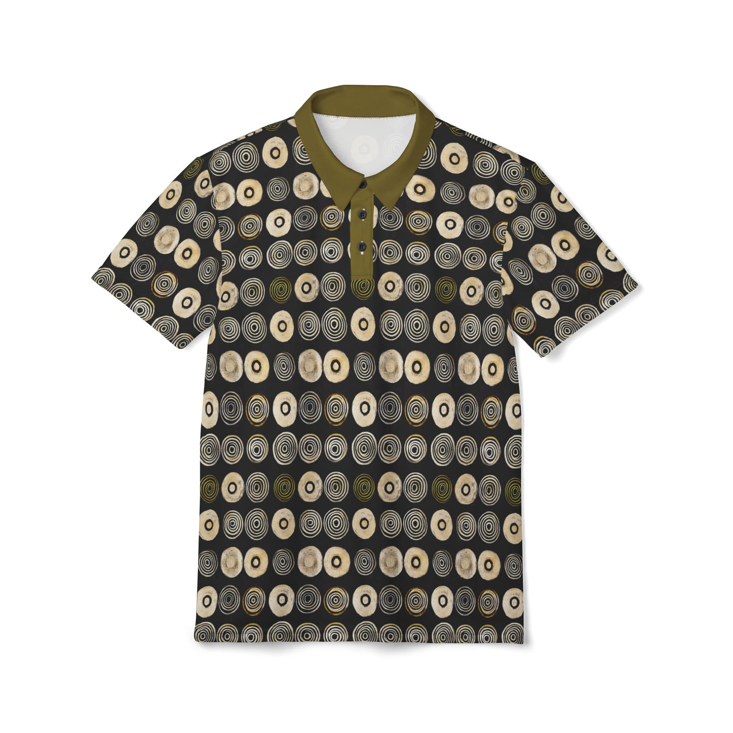 "Punk Polka", Unisex Polo Shirt (Soft Fig Green Collar)
