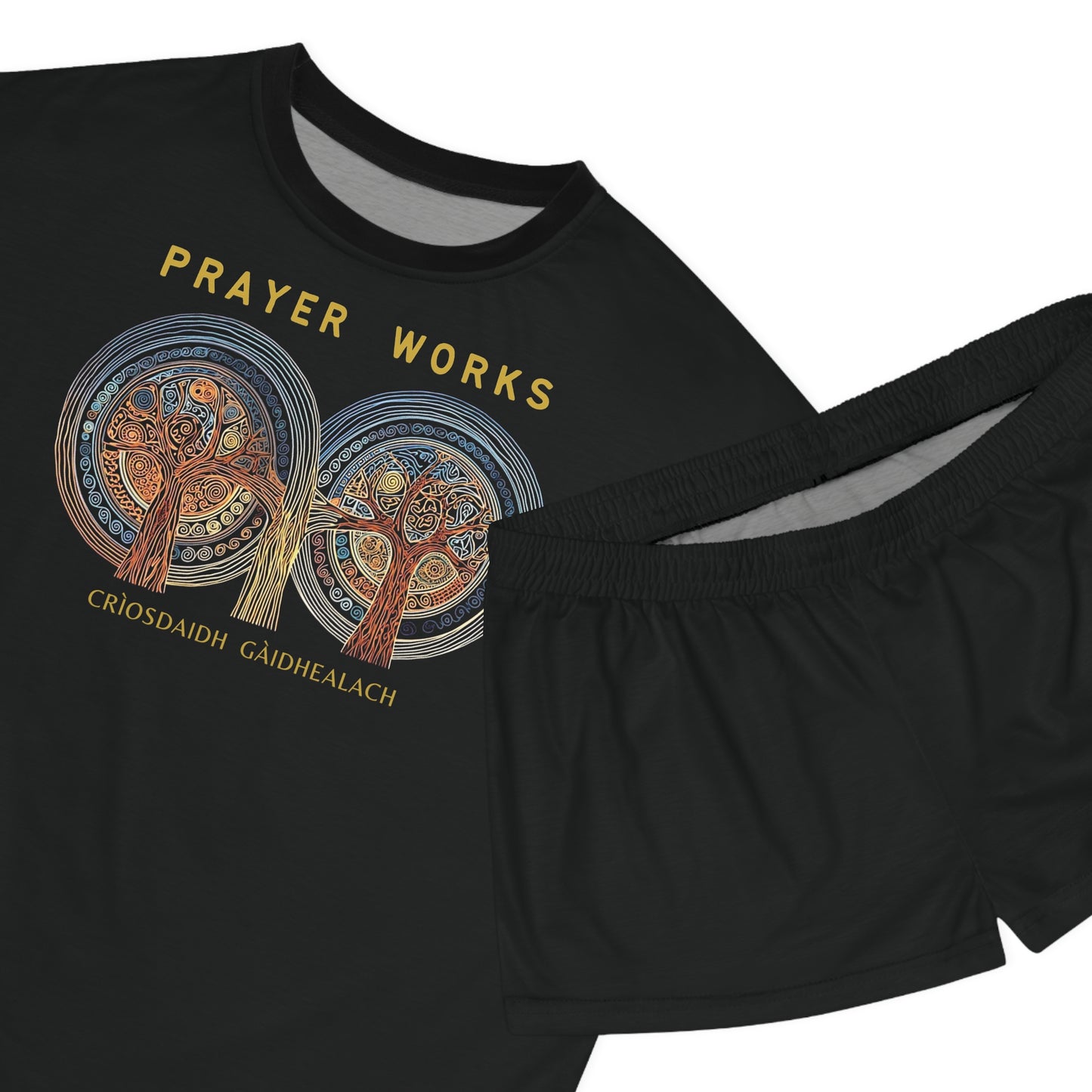 "Prayer Works - Criosdaidh Gàidhealach", Women's Short Pajama Set (White or Black Collar)