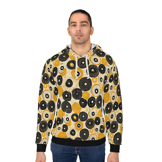 "Old 45's", Unisex Wearable Art Pullover Hoodie (70's Black Cuffs)