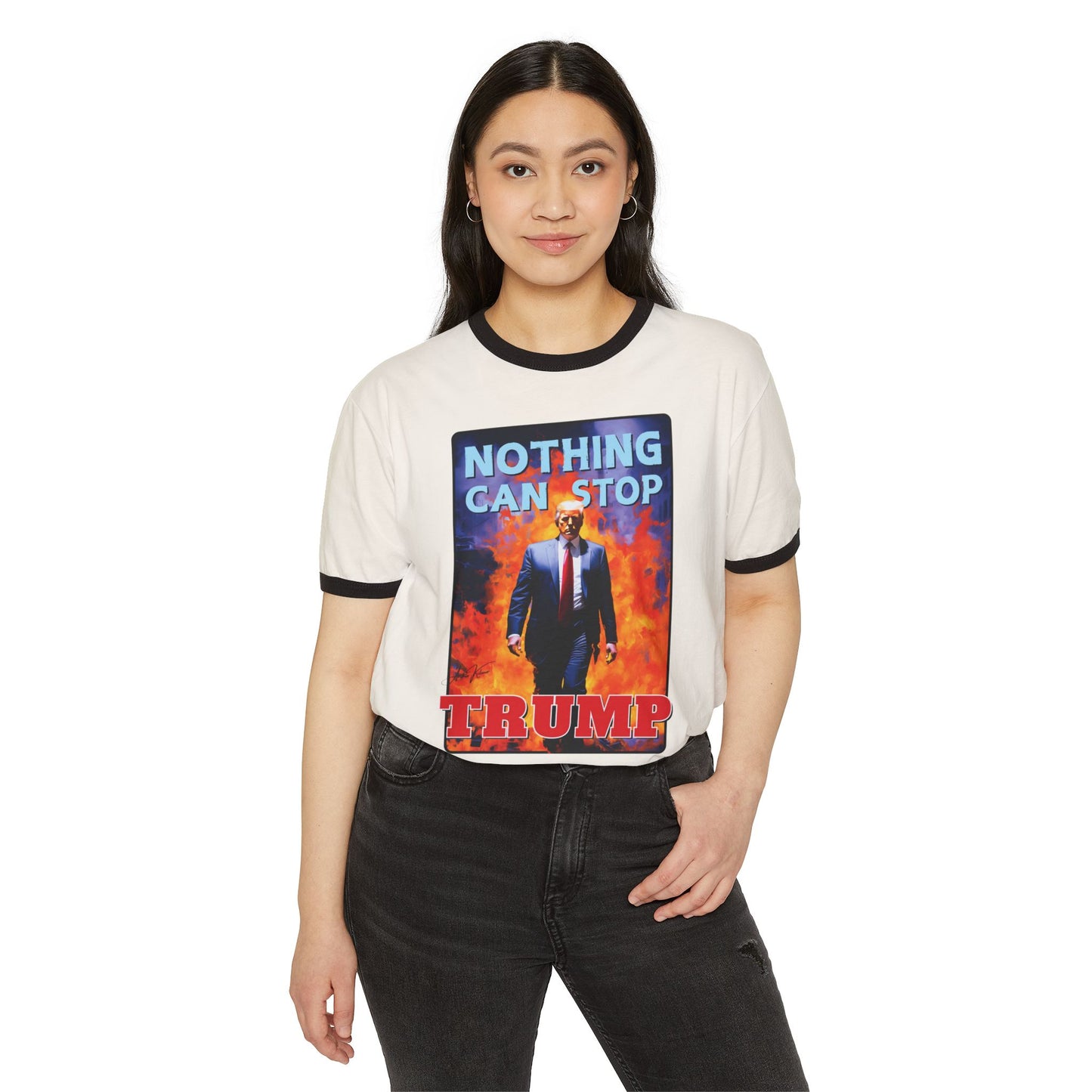 "Nothing Can Stop Trump", Unisex Cotton Ringer T-Shirt