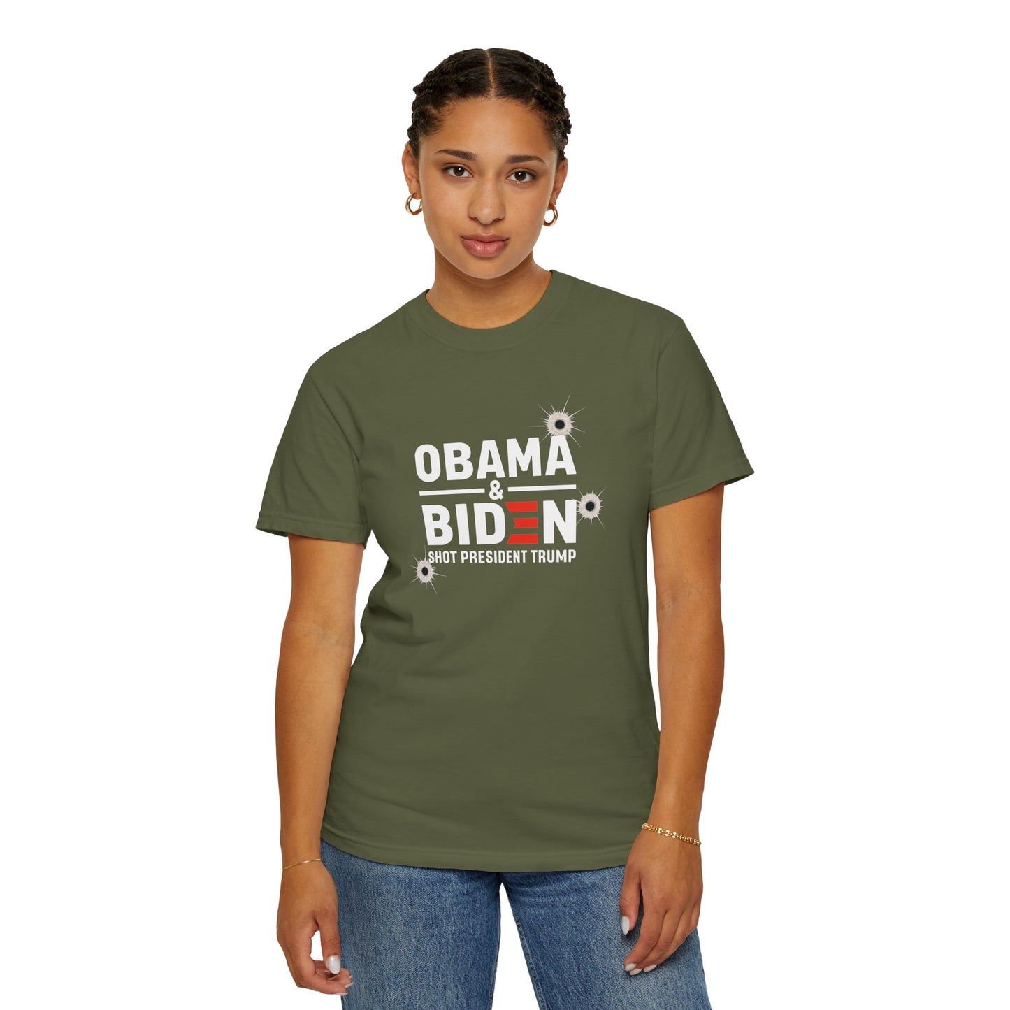 "Obama & Biden Shot President Trump", Unisex Black T-shirt