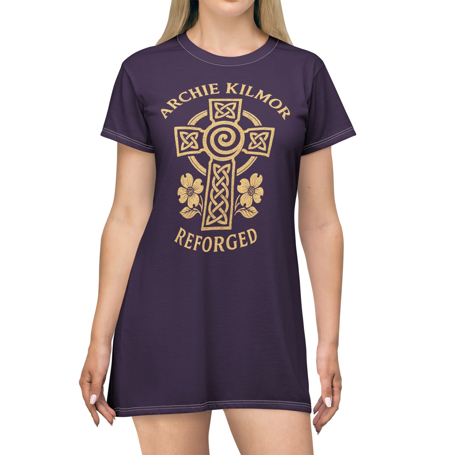 "Archie Kilmor Cross - Reforged" #01, Wearable Art T-Shirt Dress (Imperial Plum)