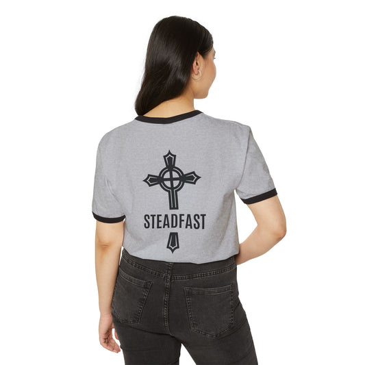 "Steadfast Cross", Unisex Cotton Ringer T-Shirt