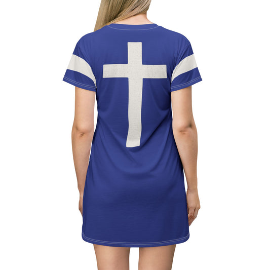 "Faith Overcomes Fear", T-Shirt Dress (Patriot Blue)