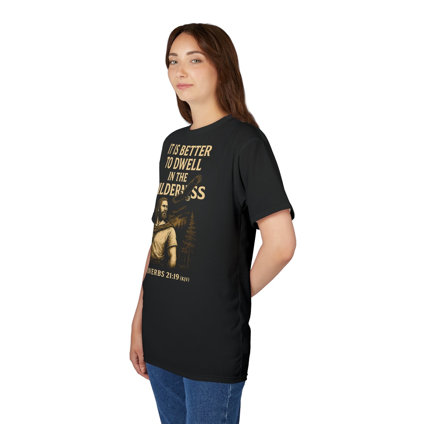 "Proverbs 21:19 (KJV)", Wearable Art Unisex T-shirt (Peatshadow Black)