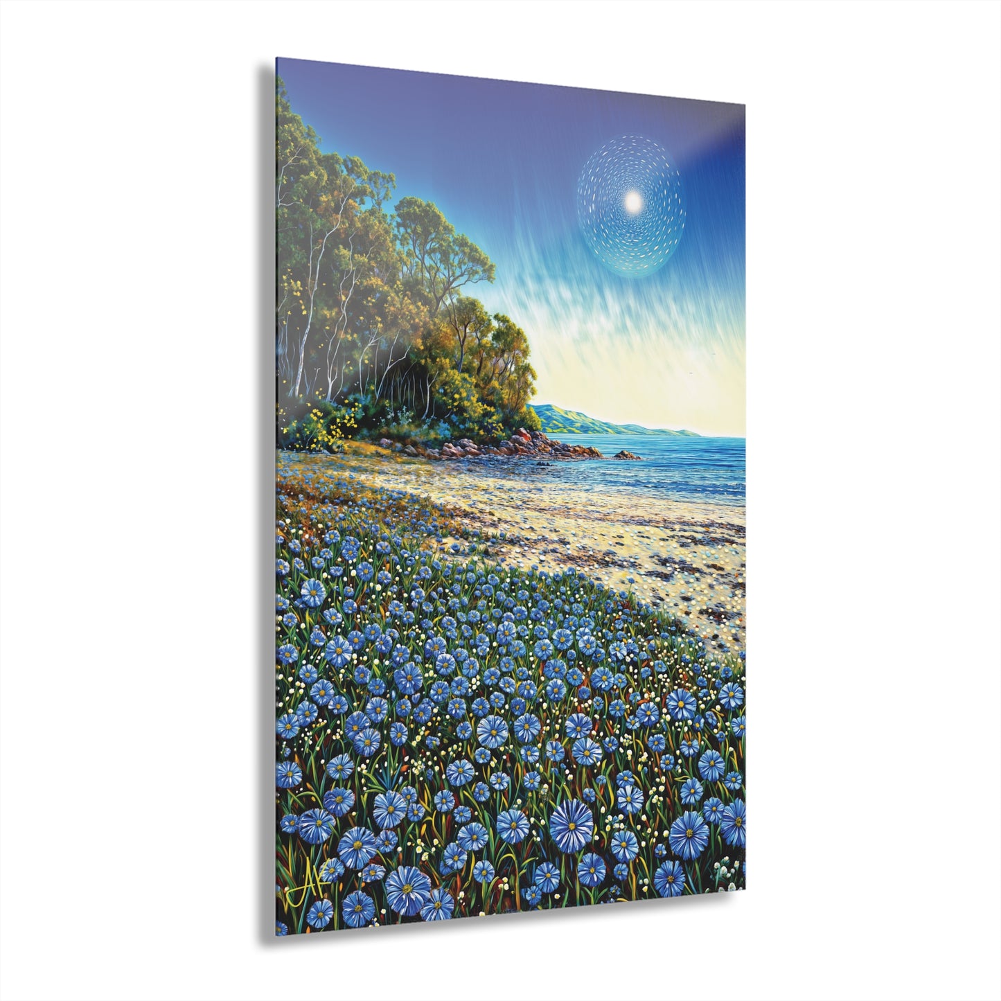 "Azure Petals on Silver Shore", Fine Art Acrylic Wall Prints (French Cleat Hanging)