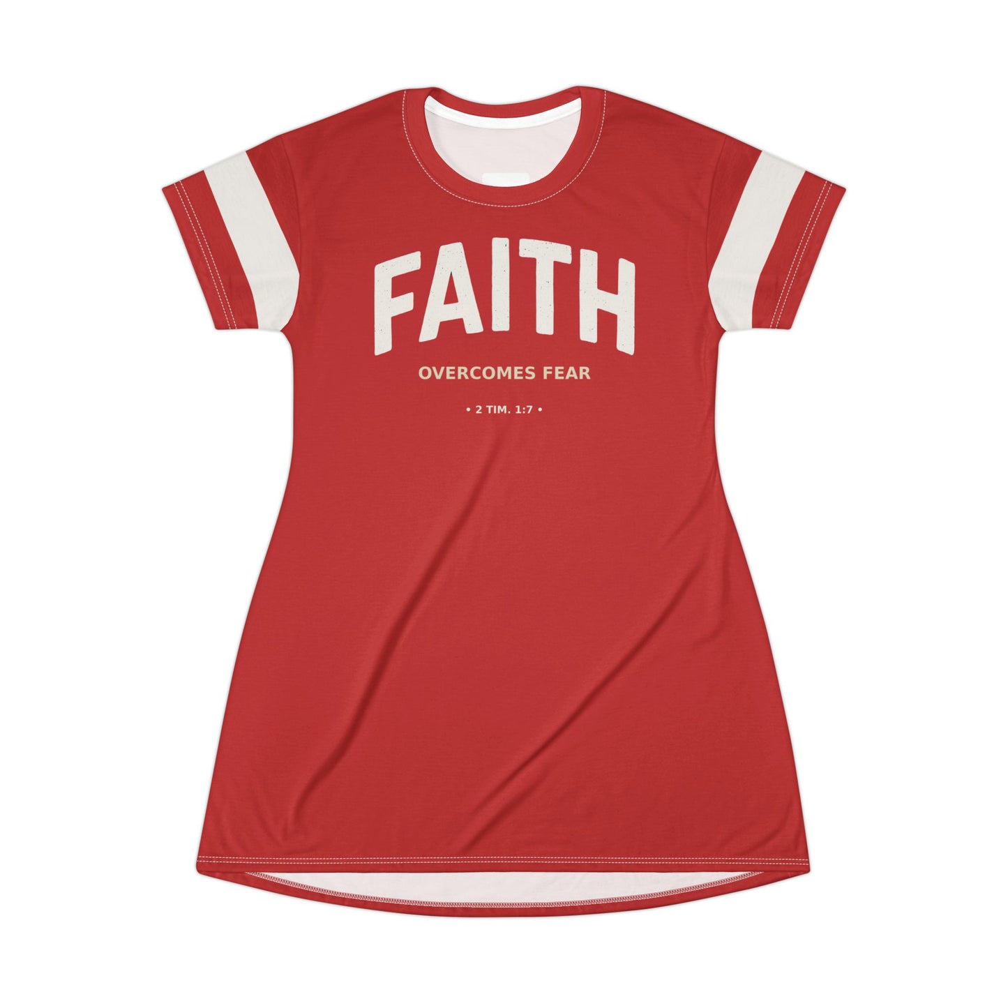"Faith Overcomes Fear", T-Shirt Dress (Light Cherry Red)