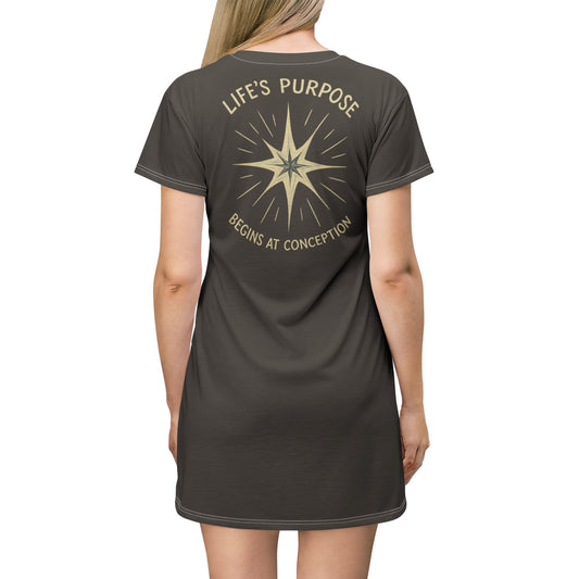 "Life's Purpose Begins at Conception #02", T-Shirt Dress (Dried Dates)