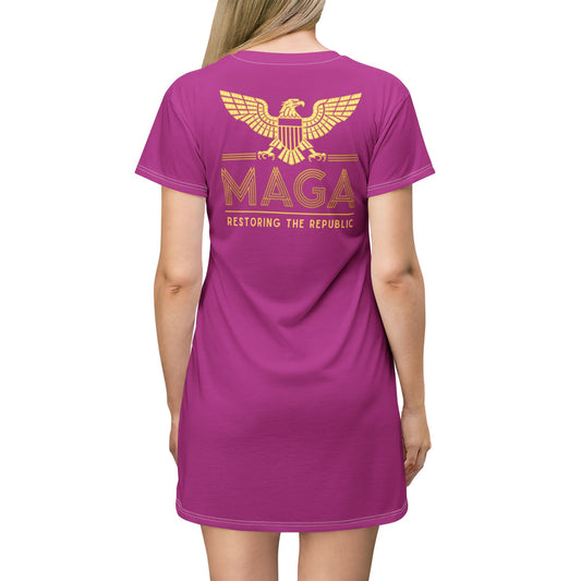 "MAGA - Restoring the Republic", T-Shirt Dress (Prairie Foxglove Pink)