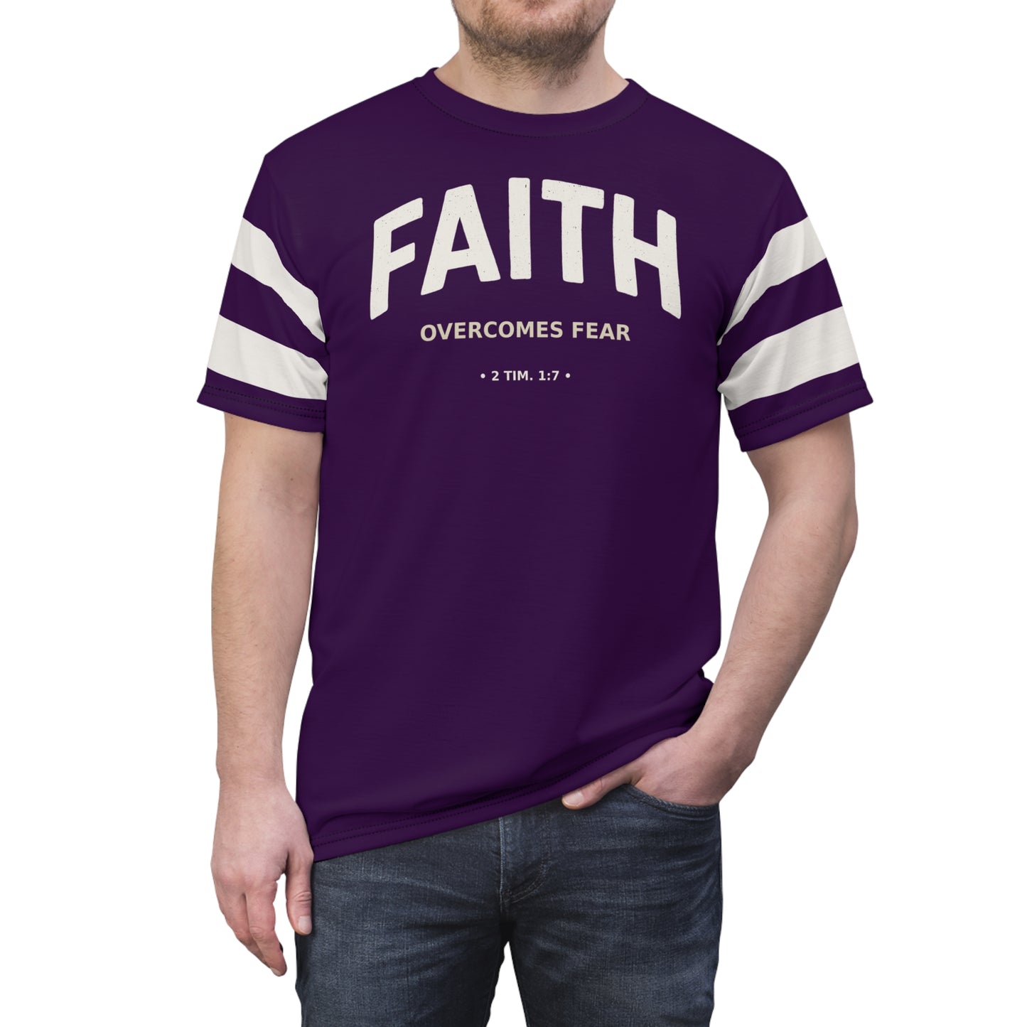 "Faith Overcomes Fear", Unisex Tee (Imperial Plum)