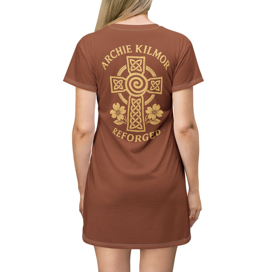 "Archie Kilmor Cross - Reforged" #01, Wearable Fine Art T-Shirt Dress (Sienna Brown)