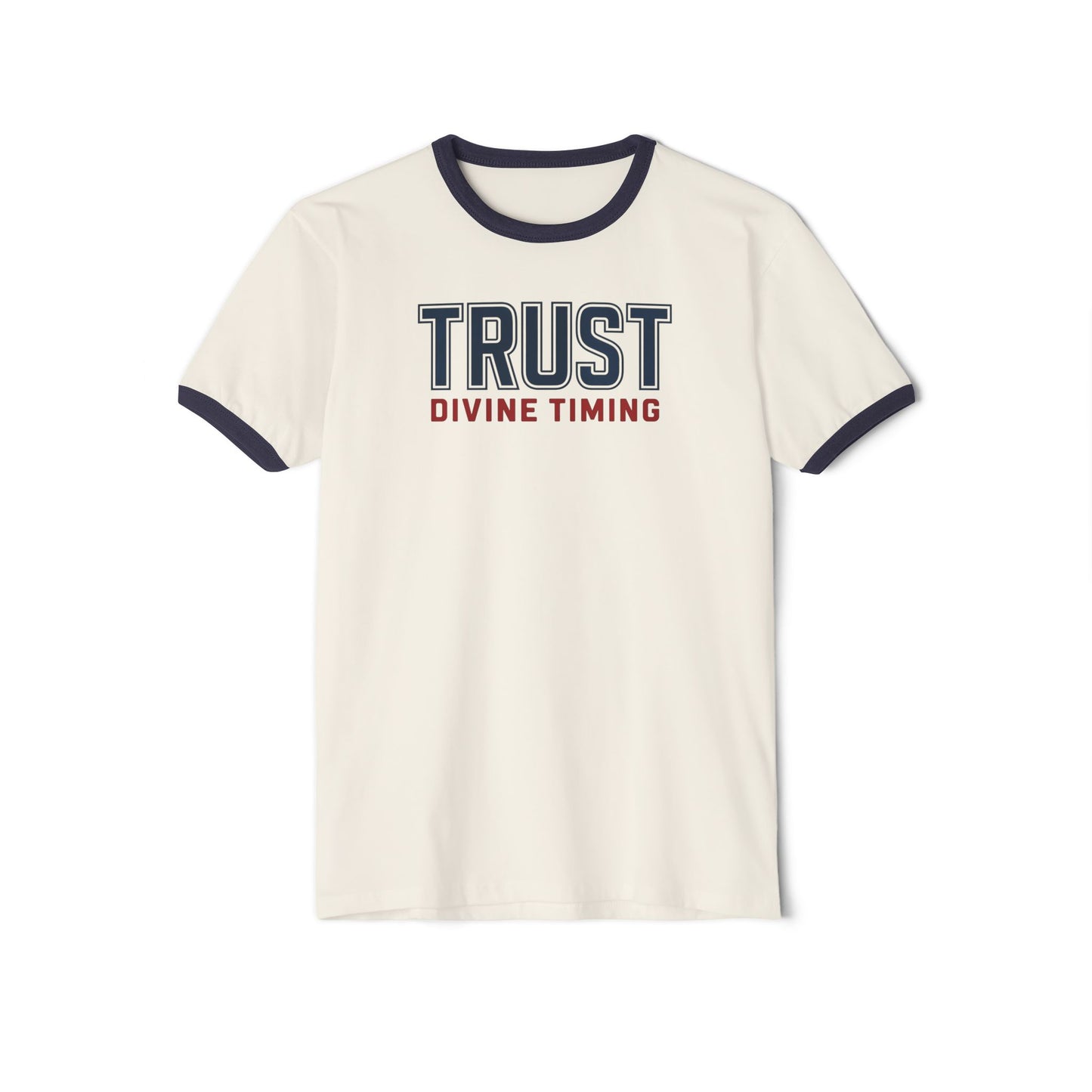 "Trust Divine Timing" #02, Unisex Cotton Ringer T-Shirt