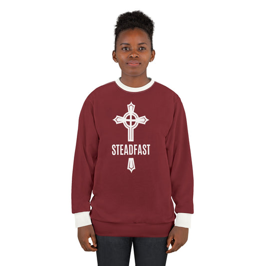 "Steadfast Cross", Unisex Sweatshirt (Dark Cherry Red)