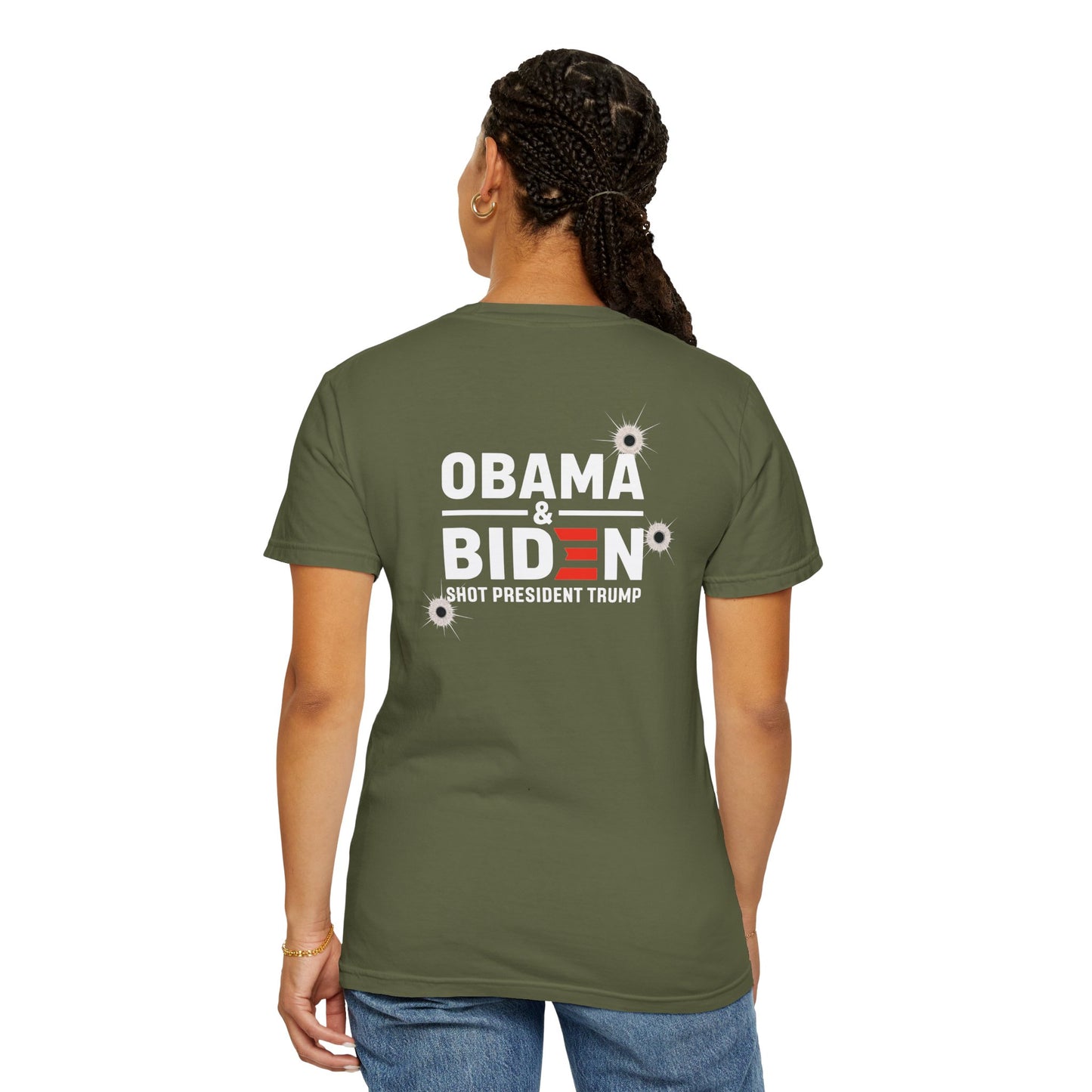 "Obama & Biden Shot President Trump", Unisex Black T-shirt