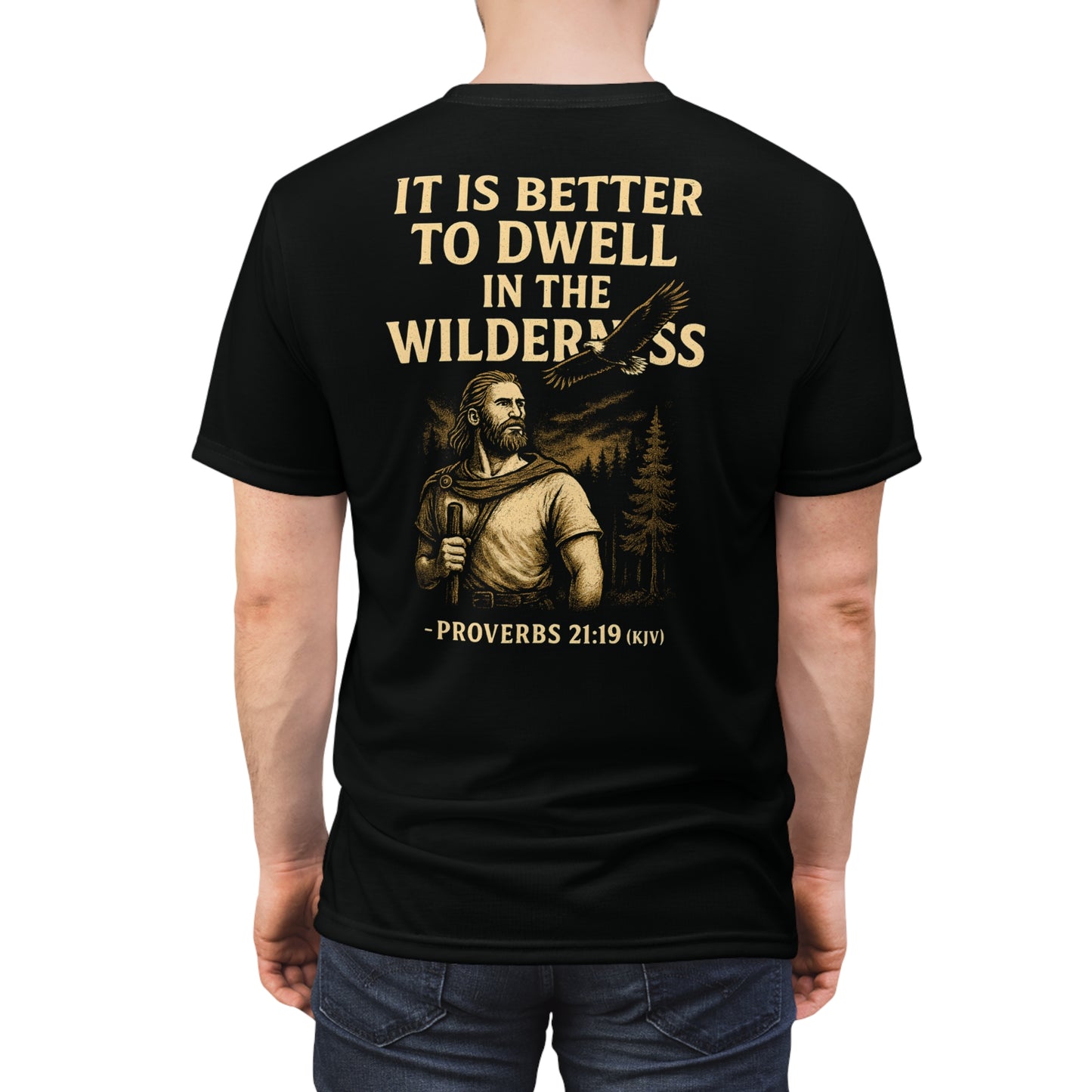 "Proverbs 21:19 (KJV)", Wearable Art Unisex T-shirt (Peatshadow Black)