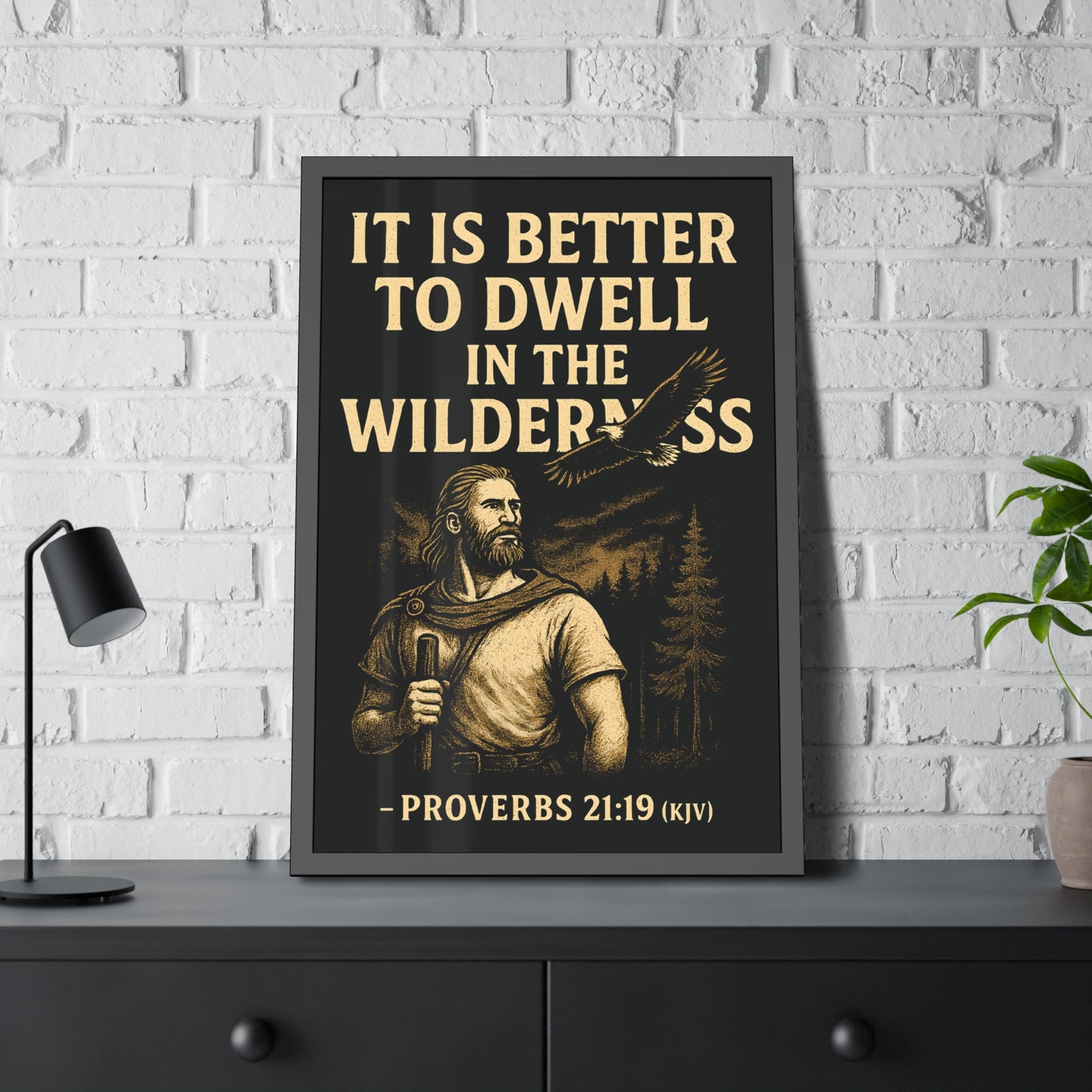 "Proverbs 21:19 (KJV)", Framed Paper Poster (Peatshadow Black)