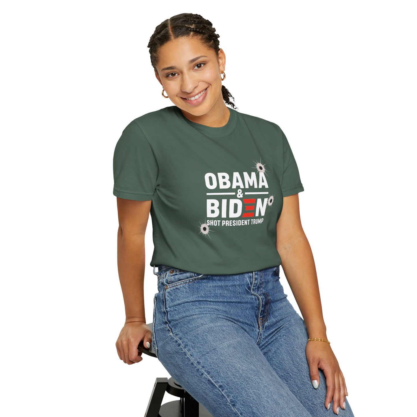 "Obama & Biden Shot President Trump", Unisex Black T-shirt