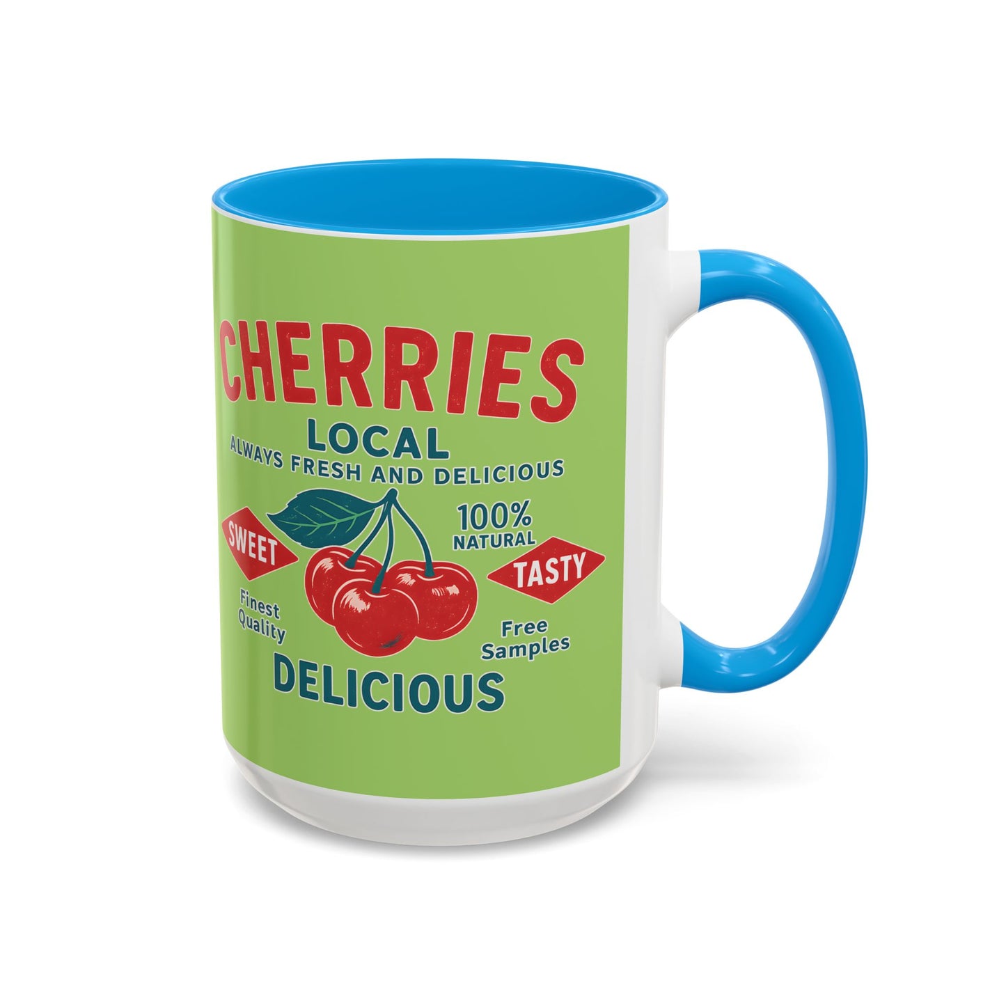 "Delicious Cherries", Colorful Mugs (11oz, 15oz) (Orchard Lime)