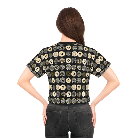 "Punk Polka", Wearable Pattern Art Crop Tee (Plain Black Collar)