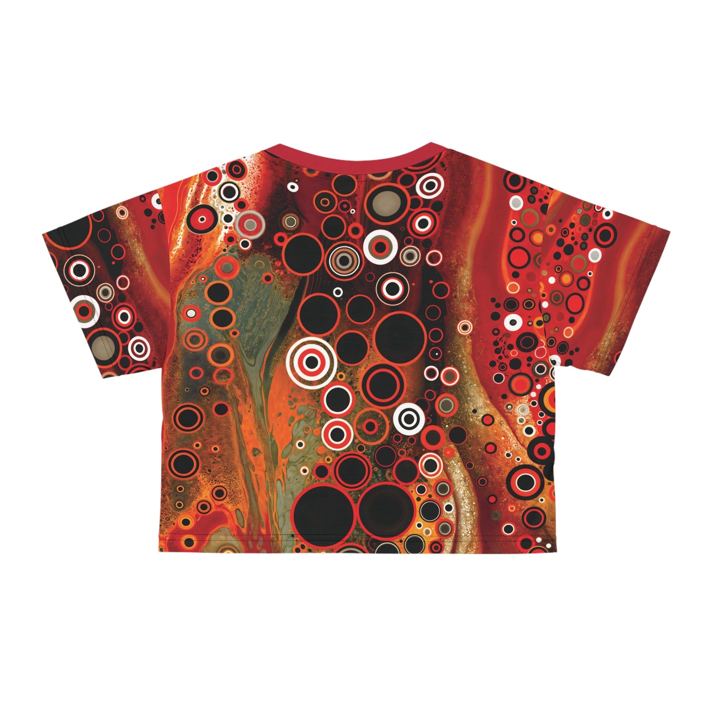 "Abstract #08", Wearable Fine Art Crop Tee (Vivid Crimson Collar)