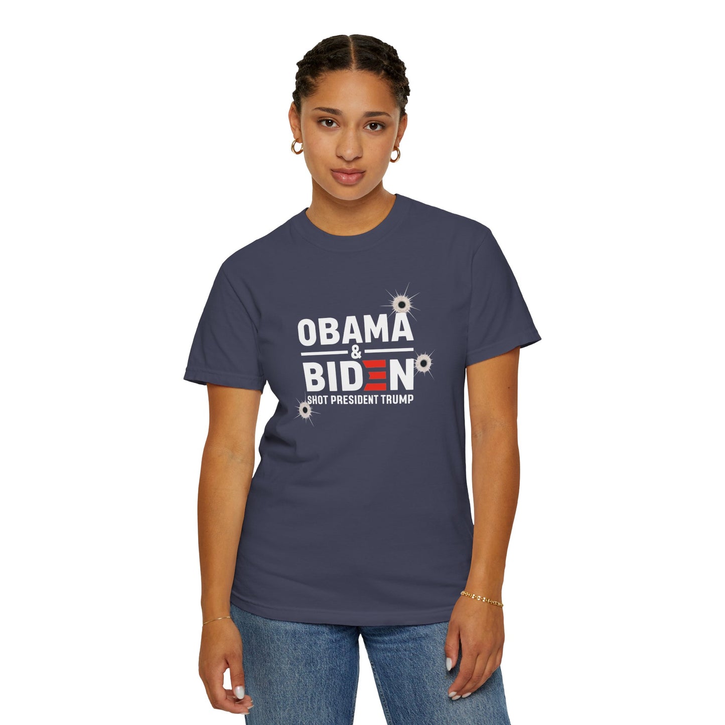 "Obama & Biden Shot President Trump", Unisex Black T-shirt