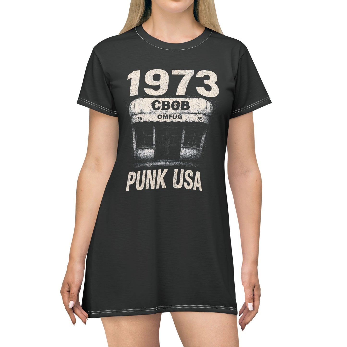 "1973 Punk USA", T-Shirt Dress (Peatshadow Black)