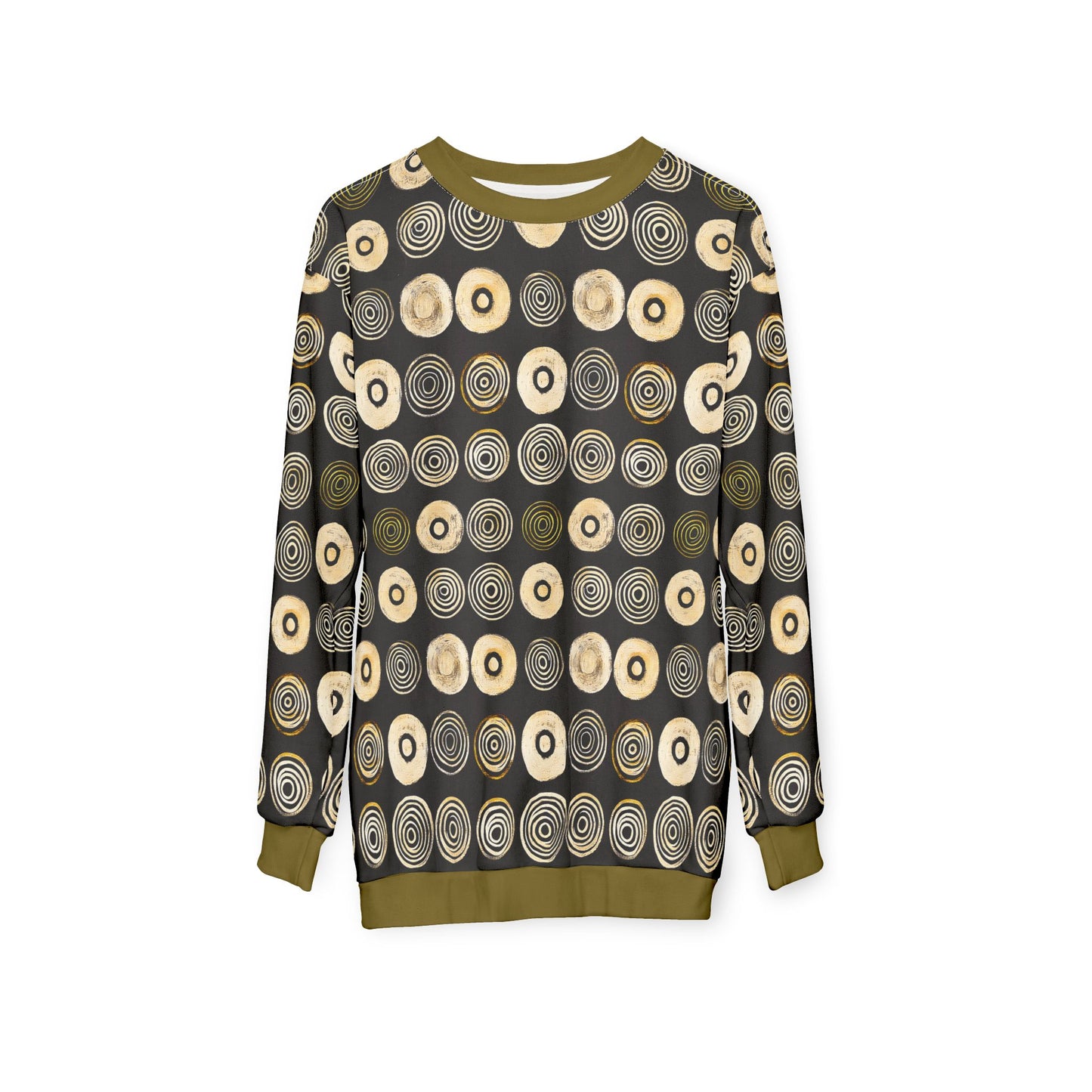 "Punk Polka", Wearable Pattern Art Unisex Sweatshirt (Soft Fig Green Cuffs)