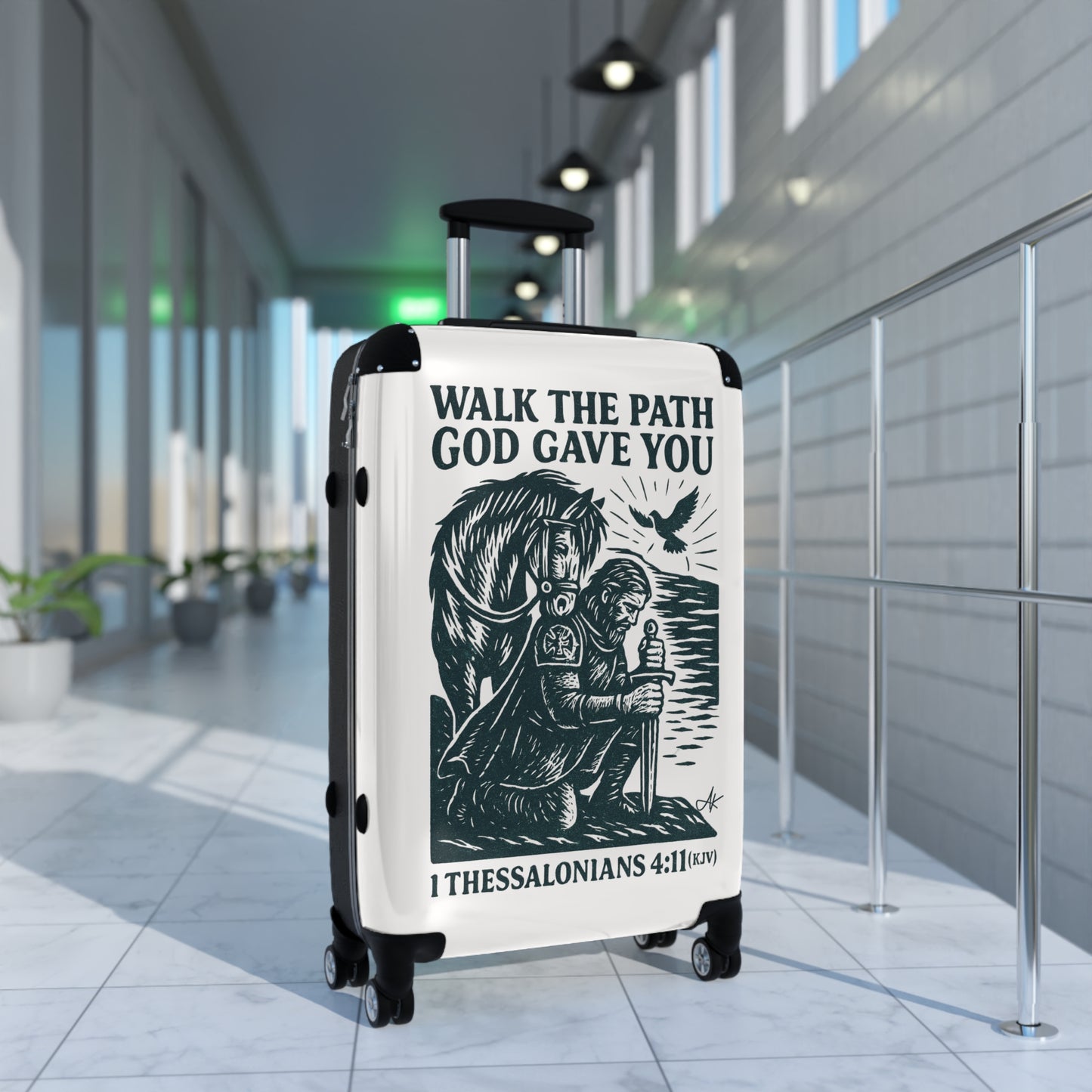"1 Thessalonians 4:11 (KJV), Suitcases (Porcelain White)