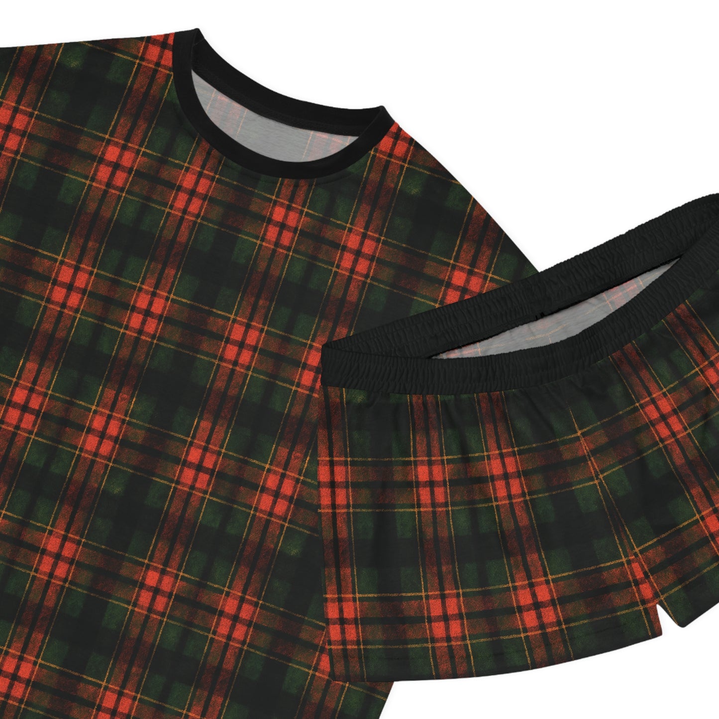 "Kilmor Brieve Tartan", Women's Short Pajama Set (Black Collar & Waist)