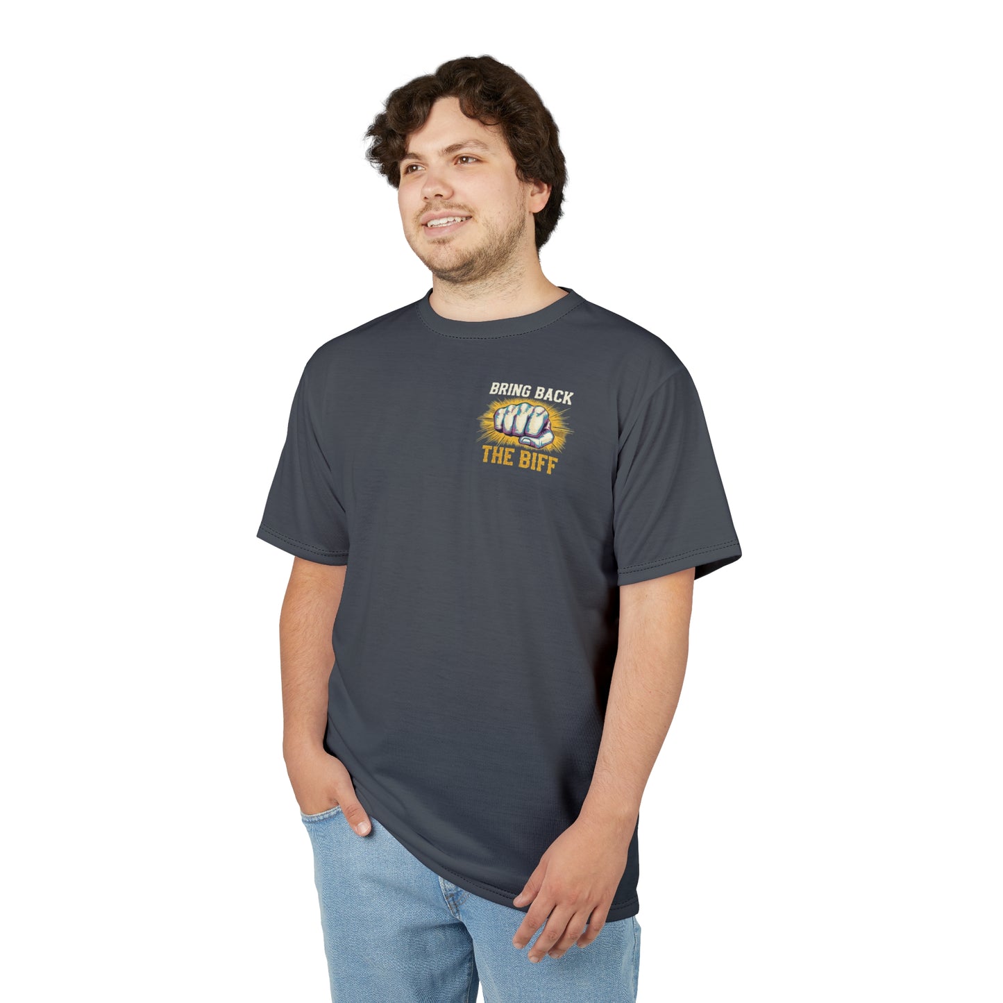 "Bring Back The Biff", Unisex T-shirt (Hebridean Grey)