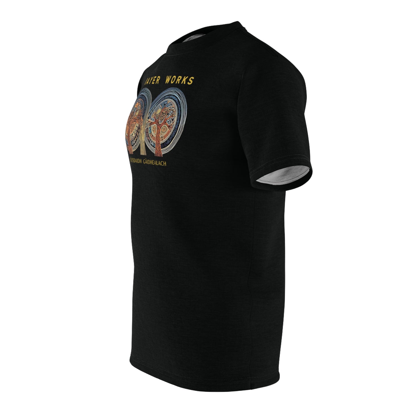 "Prayer Works – Gaelic Christian", Wearable Fine Art Unisex T-shirt (Peatshadow Black)