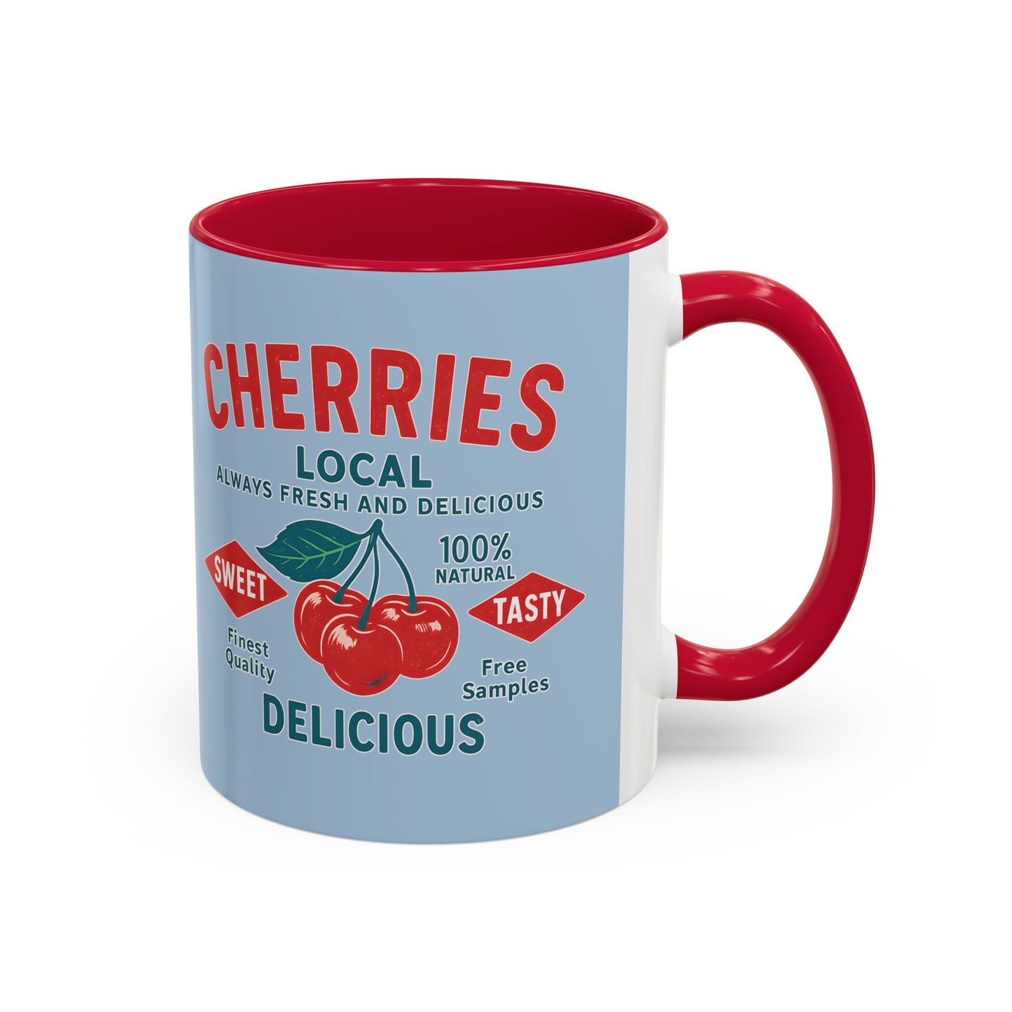 "Delicious Cherries", Colorful Mugs (11oz, 15oz) (Retro Sky)