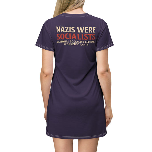 "Nazis were Socialists", T-Shirt Dress (Russian Violet)