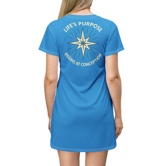 "Life's Purpose Begins at Conception #01", T-Shirt Dress (Antipodean Blue)