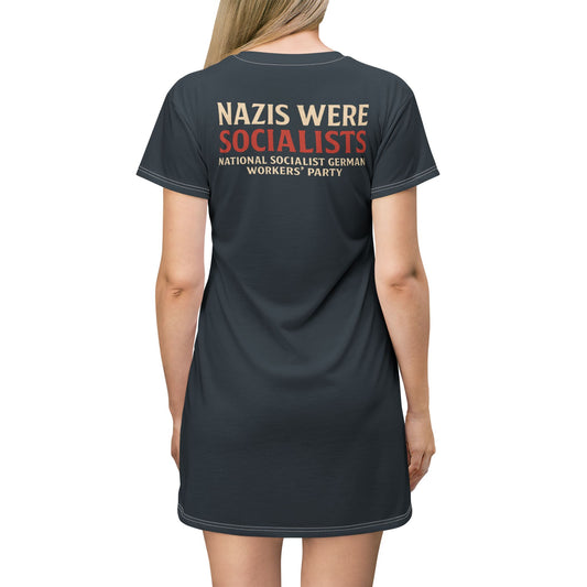 "Nazis were Socialists", T-Shirt Dress (Blue Whale)