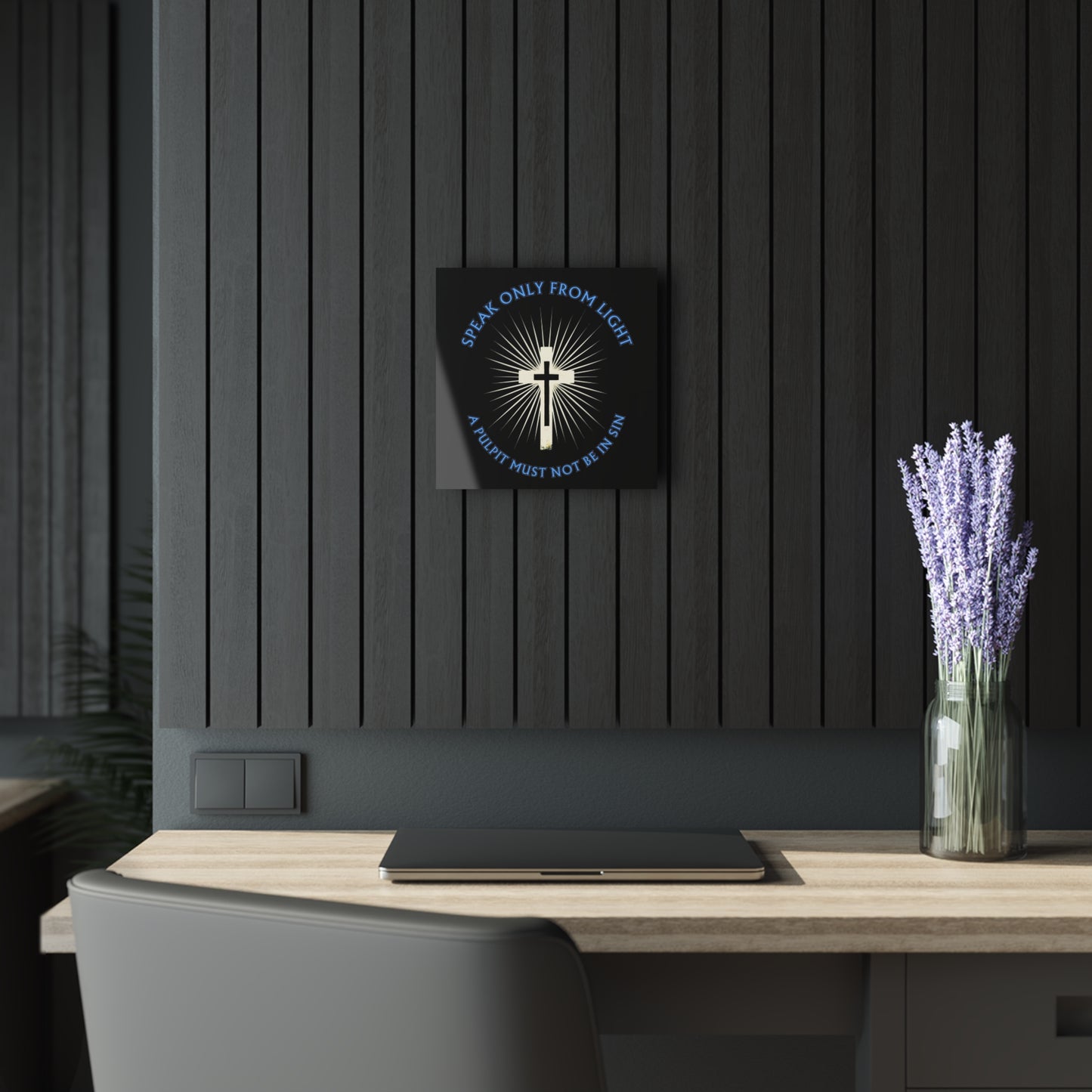 "Speak only from Light", Acrylic Wall Print (French Cleat Hanging) (Void Black)