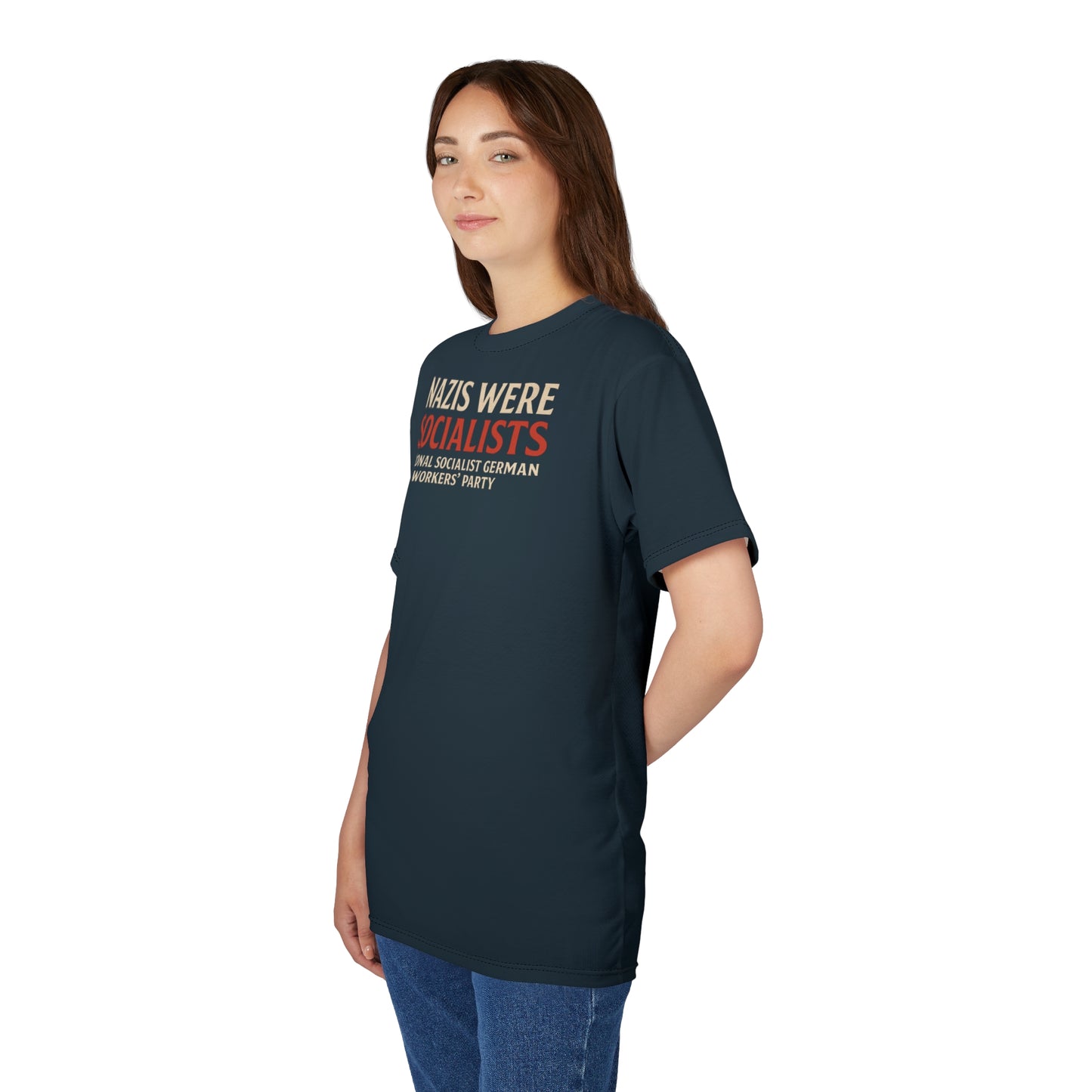 "Nazis were Socialists", Unisex T-shirt (Blue Whale)
