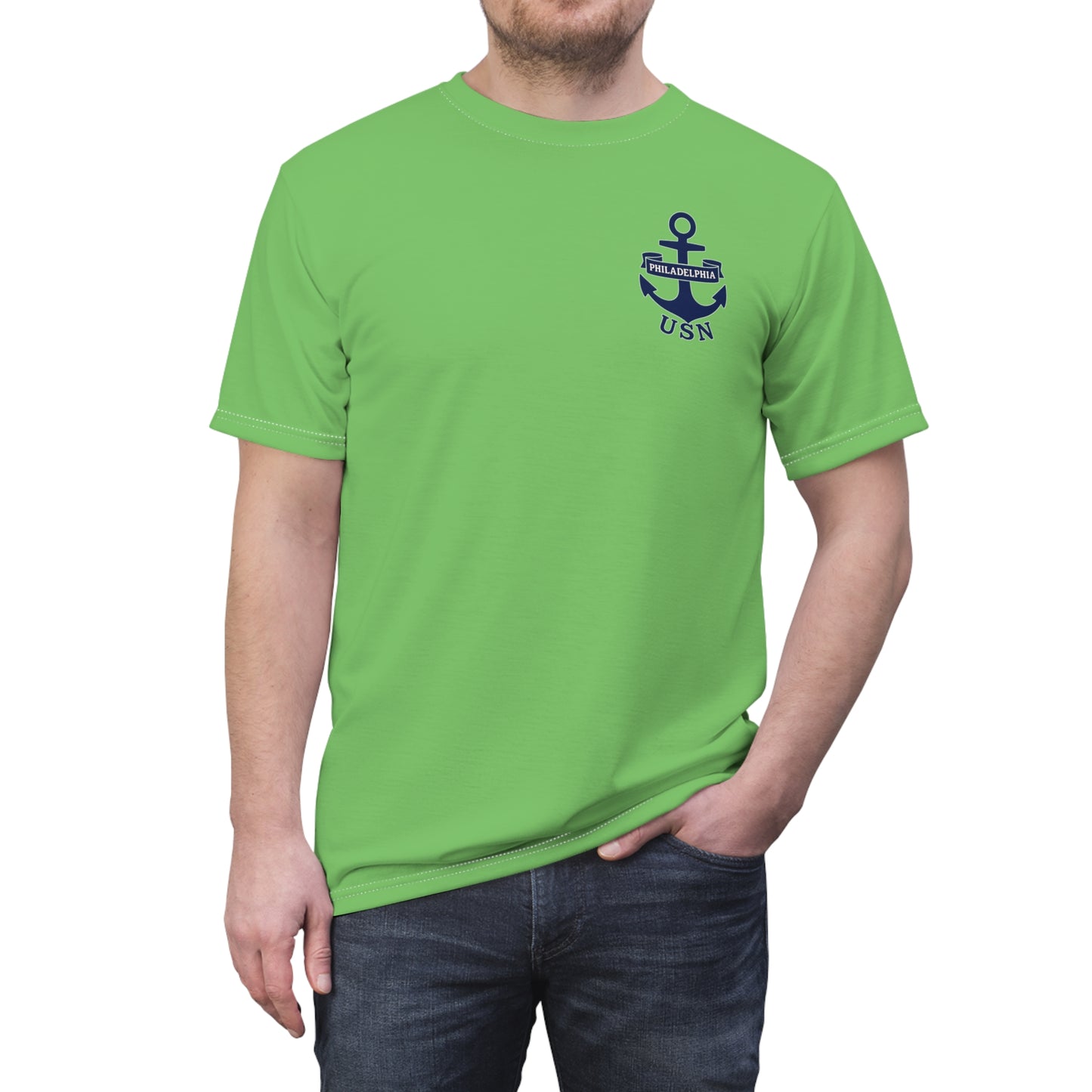 "USN Anchor", Unisex T-shirt (Bottle Glass Light)