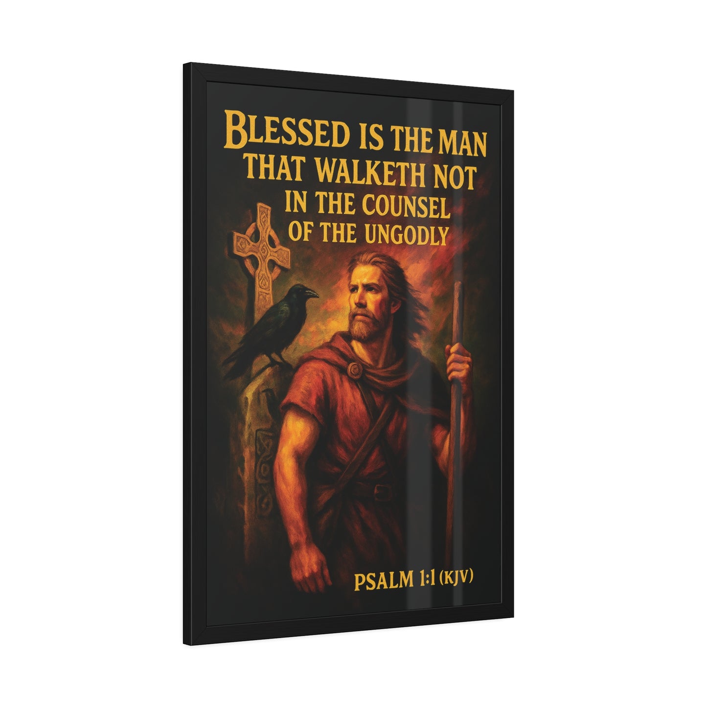 "Psalm 1:1 (KJV)", Framed Paper Poster (Peatshadow Black)